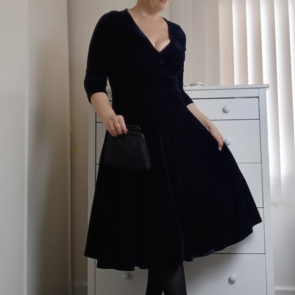 Blue velvet vintage rockabilly pin up retro formal dress